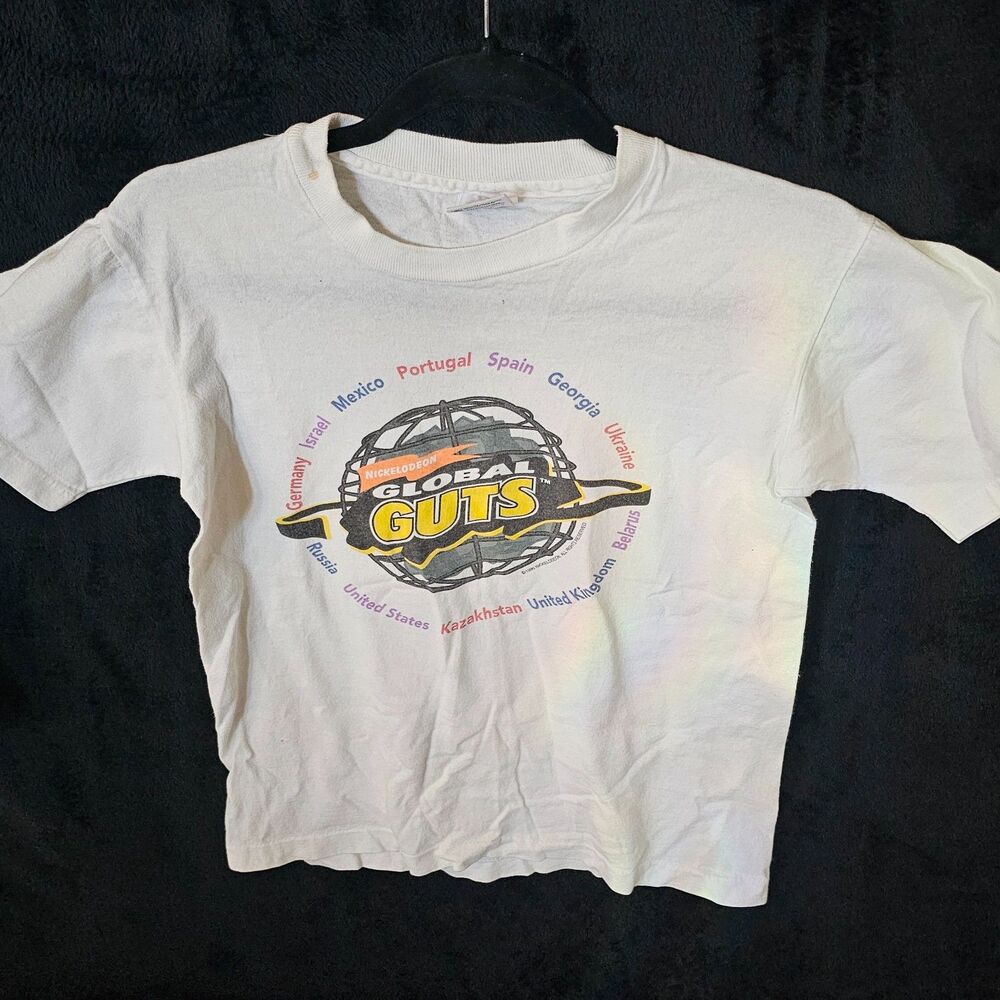 Vtg 1995 Nickelodeon Global Guts Youth L T-Shirt Single Stitch Small Stain